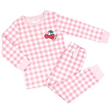 Maykids 童款格紋櫻桃圖案30支棉長袖長褲套裝