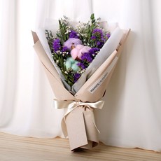 ROMANTIC NOVEMBER 繽紛棉花乾燥花束 牛皮紙袋象牙白, 混合色