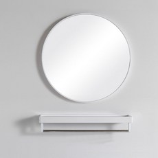 Deco Tree 壁掛式圓形化妝鏡+置物架, 白色的