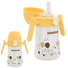 soonsooa 孩童用一觸式防漏吸管杯, 1個, 240ml, 黃色