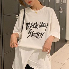 앤드스타일 여성용 스케치로고 박시 반팔 티셔츠 262423