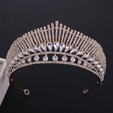 루나글램 셀프웨딩 피콕 테일 다이아 티아라 G200, 골드화이트, 1개