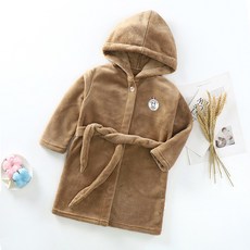兒童微笑圖案連帽浴袍, 駝色, 1入
