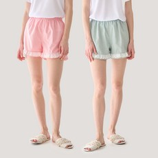 테라우드 여성용 리썸 체크 레이스 3부 파자마 바지 2종 세트