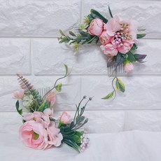 粉紅毛茛 L形局部花環 2件組, 混合色