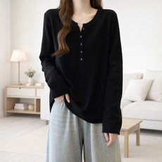 UNHEVE 女款鈕扣領寬鬆T恤