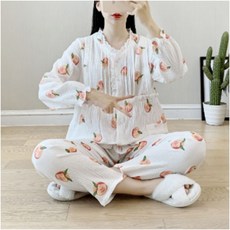 Get It Blue 女性春秋款蜜桃蕾絲長袖哺乳孕婦睡衣套裝