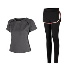 女款時尚瑜伽短袖T恤+短褲內搭褲組