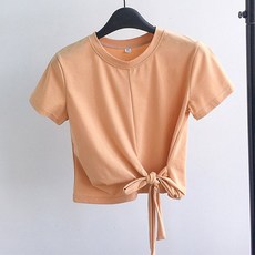 MMMII 女款不對稱蝴蝶結綁帶短袖短版T恤 MMM299