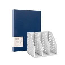 deLi 3折折疊迷你書架+時尚透明文件夾20張套組79003-B03132, 灰色（書架）、深藍色（文件）, 1套