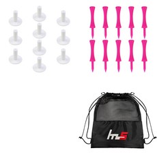 NAYASTYLE TPE 高爾夫標準球Tee GFYP-168-4 10入 + PE 高爾夫標準球Tee 169-5PU 10入 + 收納袋組合, 隨機出貨(GFYP-168-4), 粉紅色(169-5PU)