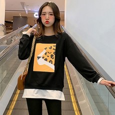 孕婦假兩件式獵豹印花長袖連身裙