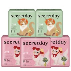 secretday Love蝶翼型衛生棉 中(24.5cm) 16片入 3包+小(21cm) 18片入 2包, 1組