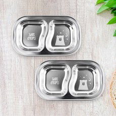 印花不鏽鋼2格餐盤, 白色, 單品, 2個