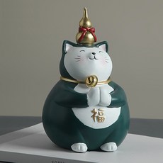 JHCompany 圓滾滾麻糬幸福貓咪雕像 綠色, 混合色