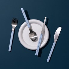쓰임 머쉬룸 커트러리 4종 세트, 베이비블루, 1세트, 디너스푼 + 디너폭크 + 나이프 + 젓가락