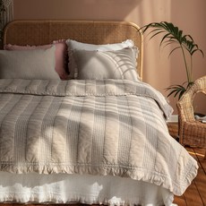 헬로우슬립 코튼 프릴 순면 피그먼트워싱 홑이불, 베이지