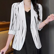 Queenis 女性時尚條紋夾克