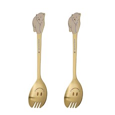Table Art 眨眼熊鈦合金匙叉 2入, 霧面金色, 單品