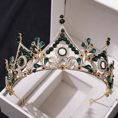 LUNA GLAM 自助婚禮 巴洛克花卉塔式皇冠 HB1329, 1個, WDG291 金綠色