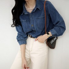 OKI JEAN 女款複古口袋牛仔襯衫