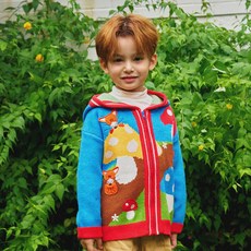 minidou 兒童款經典蘑菇村連帽拉鍊開襟衫