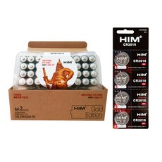 HIM 알카라인 건전지 AA 40p + 리튬 CR2016 4p 세트, 1세트