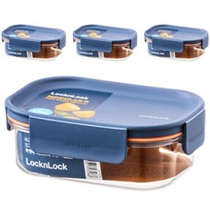LocknLock 樂扣樂扣 Bisfree 優質系列 Plus 長方形密封保鮮盒 海軍藍, 容器 + 蓋子, 4個