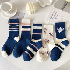 Wodemi 女性 Blue Pong Pink Lover 中筒時尚襪 5件組 W804