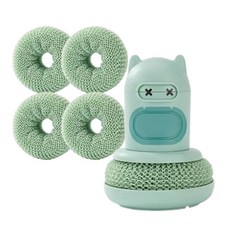 Habibi 洗碗精自動投入式忍者菜瓜布 + 補充刷頭 4入組, 白色(菜瓜布), 綠色(刷頭), 1套