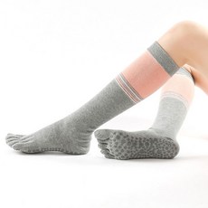 防滑長筒小腿瑜珈五指襪 條紋