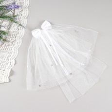 童趣小型婚禮迷你頭紗緞帶水鑽抓夾