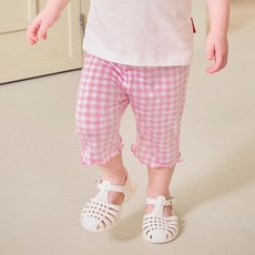 mollimelli 女童涼感透氣夏季格紋靴型七分涼爽褲