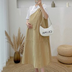 유니크 언발란스 서스펜더 임산부 반소매 원피스