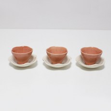 달소금 국산 투톤 꽃잎 찻잔 3종 세트, 코랄 + 아이보리, 1세트