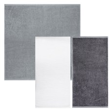 Songwol 松月 Puff Bamboo85 浴巾 + Lavena 竹纖維飯店毛巾 200g x 2入組, 1套, 灰色(浴巾), 深灰色(飯店毛巾), 象牙白(飯店毛巾)