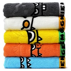 CHUNGMU TOWEL Sweet Monster 甜蜜怪獸 提花毛巾 150g 30支棉紗 5件組, 1組, 藍色 + 橘色 + 黃色 + 白色 + 灰色