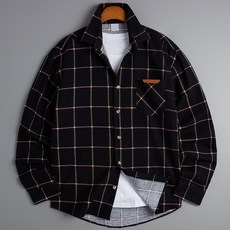 GHOST REPUBLIC OV 皮革口袋斜線格紋寬鬆長袖襯衫 MSH-581