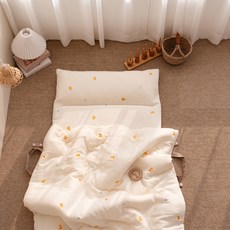 vivienda 幼童棉質雙面薄被+薄墊睡袋組 分離式, 米色小鴨款