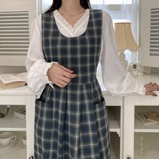 韓國製造 HANS DAY 瑪麗安格紋大長今圍裙, 1個, 綠色格紋