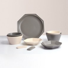 PRELUDE Simplet 雙人超值家用碗盤9件組, 9種, 燕麥色 + 可可色, 1套