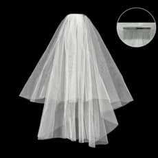 메리벨르 소품 웨딩베일 2단 레이어 빗핀타입, 화이트, 1개