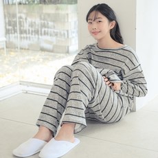 CocoDream 兒童條紋薄刷毛居家服上下套裝 #9037