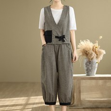 Queenis 女款復古格紋背心 + 長褲套裝