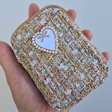 큐빅 리본 진주 하트 트위드 담배 미니 파우치