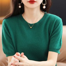 솔레일 여성용 쫀득 레귤러핏 반팔 니트