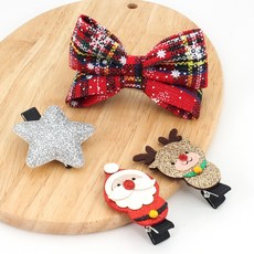arang.rorang 女童用聖誕節格子蝴蝶結髮夾4件組