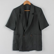 빼빼 여성용 통기성 린넨 더블버튼 루즈핏 반팔 자켓