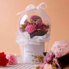 morningscent 비누꽃 LED 조명 카네이션 장미 벌룬 꽃다발 소형 + 쇼핑백, 딥핑크, 1개