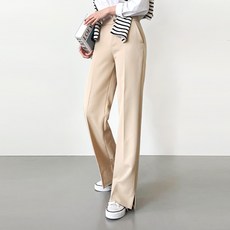 Jalbbajean 女款高腰直筒側邊開叉落地褲